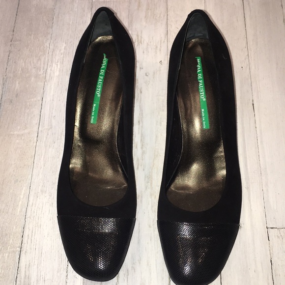 Moda Di Fausto Black Suede And Textured Pumps - Picture 1 of 8